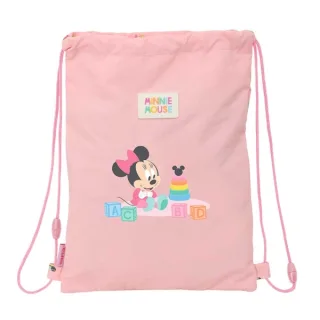 Safta Minnie Mouse Baby Saco Plano - Cierre con Cordones - Bolsillo Interior con Cremallera - 26x34x1cm - Color Rosa Pastel