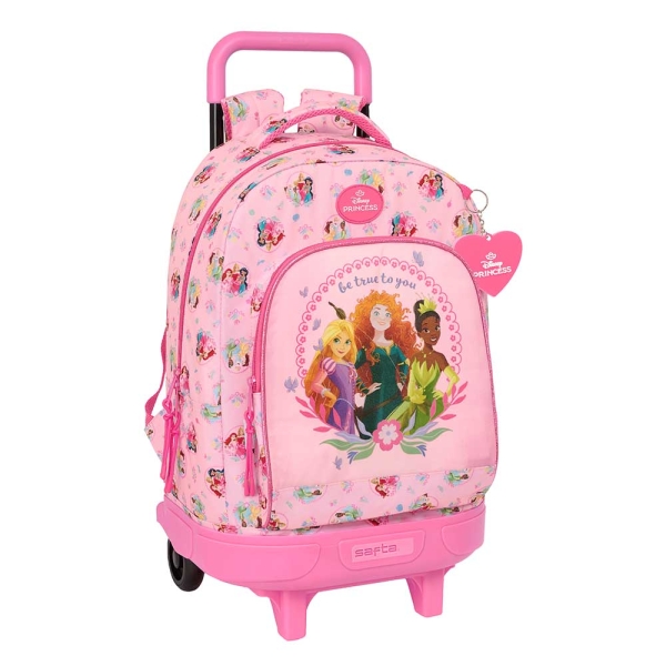 Safta Princesas Disney Mochila con Carro - Extraible - Bolsillo Frontal - Portabotellas - Tirador Doble - Hombreras Acolchadas - Asa Acolchada - Tarjeta ID - 33L - 330x220x450mm - Color Rosa