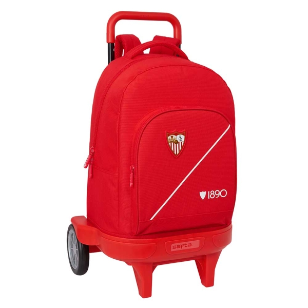 Safta Sevilla FC Mochila con Carro - Extraible - 33L - Portabotellas - Tarjeta de Identificacion Personal - Ruedas Antivibracion - Doble Tirador - Asa - Bolsillo Frontal - 33x45x22cm - Color Rojo