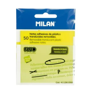 Milan Fluo Pack de 50 Notas Adhesivas - Translucidas - Removibles - 76x76mm - Color Amarillo