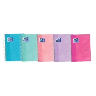 Oxford School Touch A5+ Europeanbook Libreta Espiral 120 Hojas Cuadricula 5x5 con Bandas de Color - Tapa Extradura con Tacto Suave - Colores Pastel Surtidos · Pack de 5 uds.
