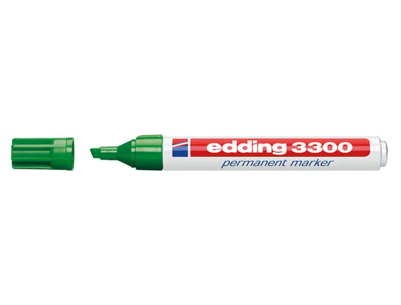 Edding 3300 Rotulador Permanente - Punta Biselada - Trazo entre 1 y 5 mm. - Tinta Casi Inodora - Secado Rapido - Color Verde · Pack de 10 uds.