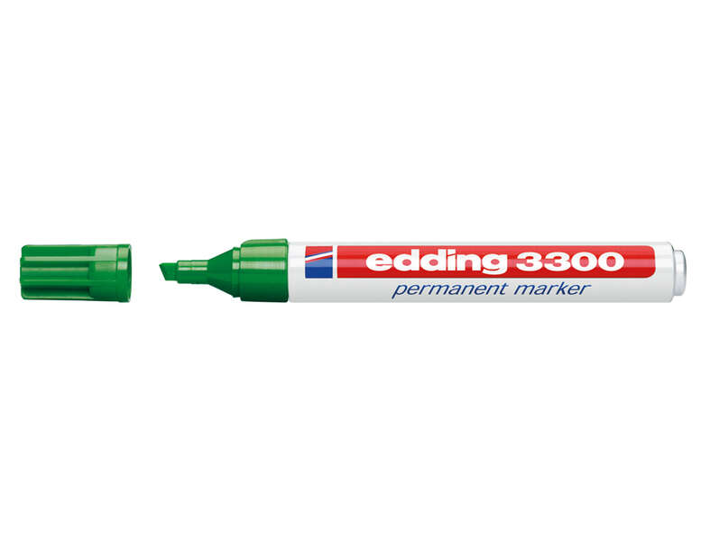Edding 3300 Rotulador Permanente - Punta Biselada - Trazo entre 1 y 5 mm. - Tinta Casi Inodora - Secado Rapido - Color Verde · Pack de 10 uds.