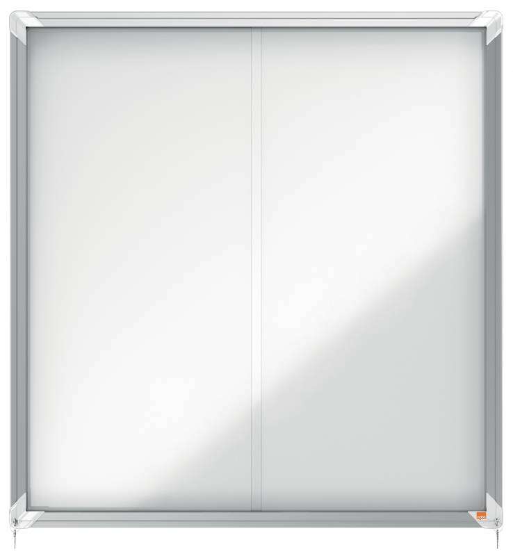 Nobo Vitrina Interior para 12 Hojas A4 con Superficie Magnetica y Puerta Deslizante - 997x972x54mm - Superficie Blanca Metalica y Magnetica de Borrado en Seco - Marco de Aluminio - Puertas d