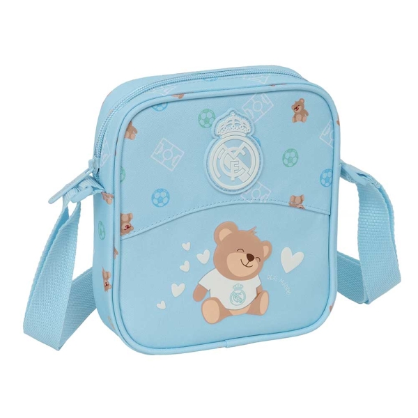 Safta Real Madrid Preescolar Bolsito con Bandolera Ajustable - Compacto - Cierre con Cremallera - 16x18x4cm - Color Azul