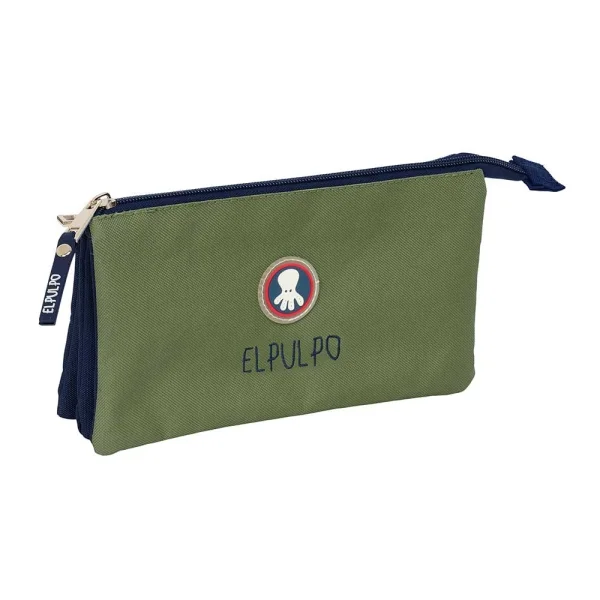 Safta el Pulpo Portatodo - 3 Compartimentos con Cremalleras - Bolsillo Interior - 0.6L - 220x30x120mm - Color Verde Oscuro