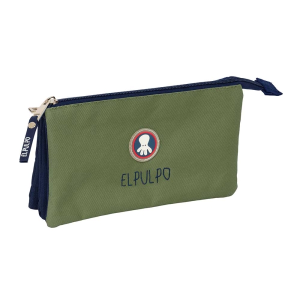 Safta el Pulpo Portatodo - 3 Compartimentos con Cremalleras - Bolsillo Interior - 0.6L - 220x30x120mm - Color Verde Oscuro