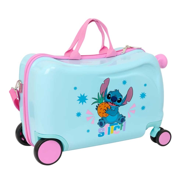 Safta Stitch Bright Maleta Trolley Infantil - Reposapies - Bandolera Ajustable - Asas de Mano - Tiradores con Ranura para Candado - Interior Forrado - 44x27x21cm - Color Azul Pastel