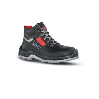 Upower Devastate RS S Calzado de Seguridad Botines - Talla 35 - Empeine Piel Flor, Hidrofugo, Puntal Composite, Antiperforacion, Suela Antideslizante, Proteccion S3S FO SR - Color Negro/Rojo