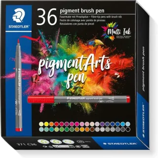 Staedtler 371 Pack de 36 Rotuladores Punta de Pincel Suave - Colores Vivos y Brillantes - No Amarillea con el Paso del Tiempo - Nueva Tinta Multi Ink - Pigmentos de Primera Calidad - Colores