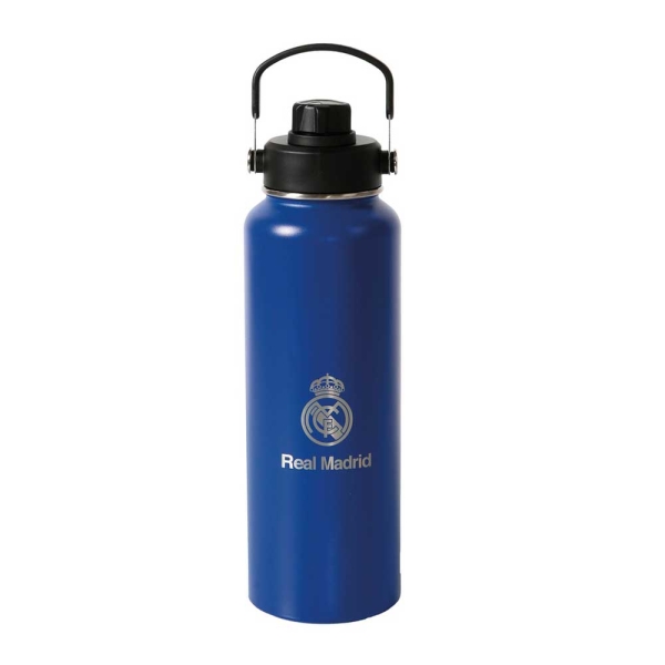 Safta Real Madrid Botella Isotermica - Capacidad 1.2L - Pajita Interior - Revestimiento Interior de Cobre - Tapa Antifugas - 12h Caliente - 24h Frio - 9.3x30cm - Color Azul Oscuro