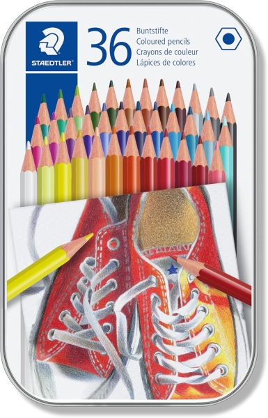 Staedtler 175 Caja Metalica de 36 Lapices Hexagonales de Colores - Colores Surtidos