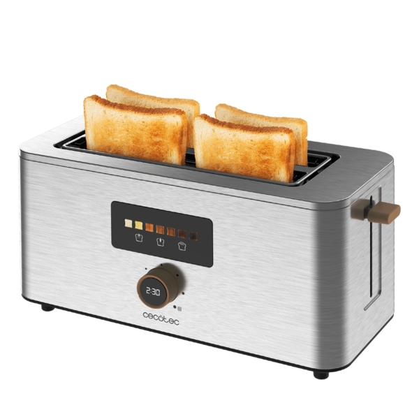 Cecotec TouchandToast Extra Double Tostadora de Doble Ranura Larga - 1500W - Pantalla Tactil a Color - Capacidad 4 Rebanadas - Autocentrado - 7 Niveles de Tostado - Ranura Ancha - Acero Inox