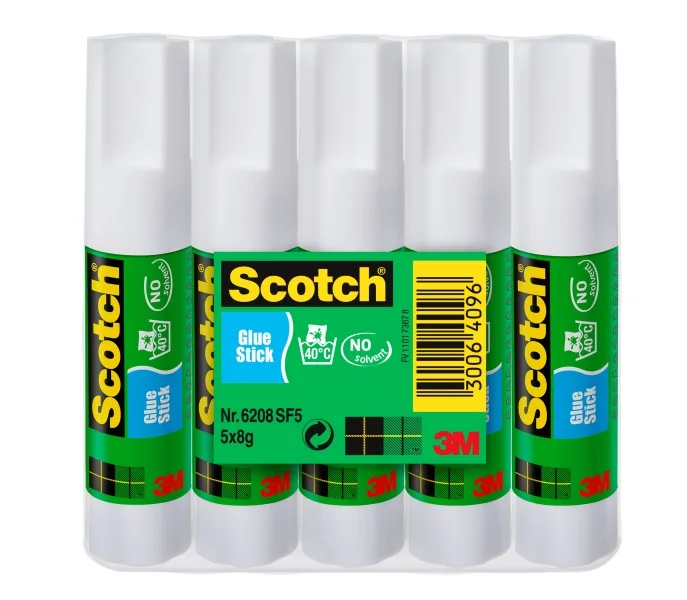 Scotch Pack de 5 Pegamentos en Barra Adhesivo Solido - 8gr por Unidad - Color Transparente