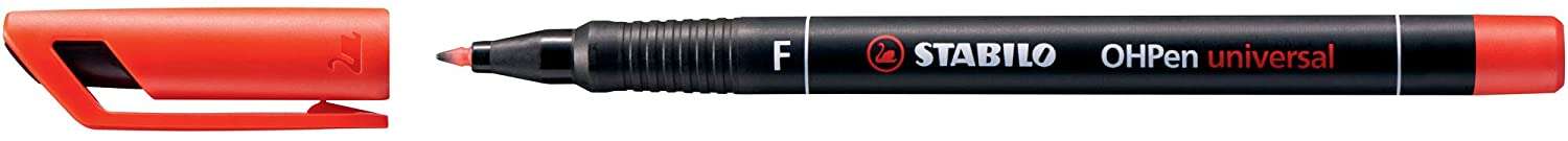 Stabilo OHPen Rotulador Permanente - Punta Fina - Trazo de 0.7mm - Agarre Antideslizante - Tapon Ventilado - Color Rojo · Pack de 10 uds.