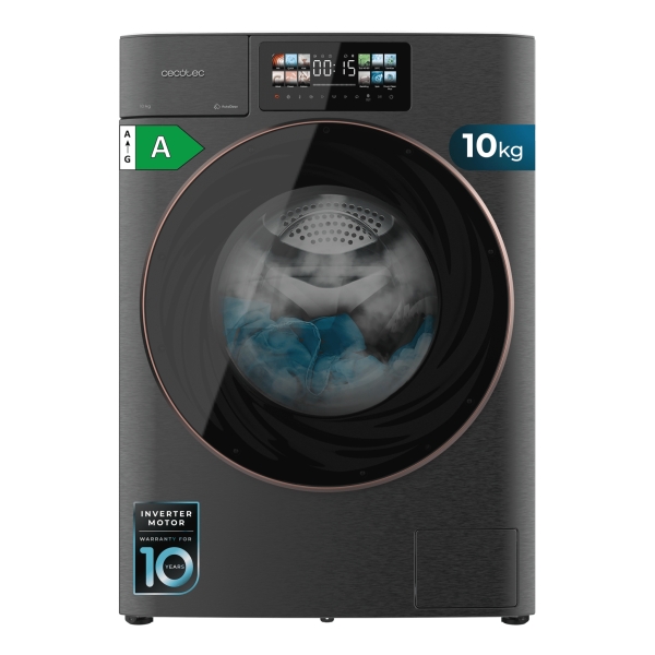 Cecotec Bolero DressCode 10950 Autodose Inverter 3D Steel A Lavadora Autodosis de Carga Frontal - Capacidad 10kg - Velocidad 1400rpm - Pantalla 9.2" - Puerta XXL - Motor Inverter - Color Gri