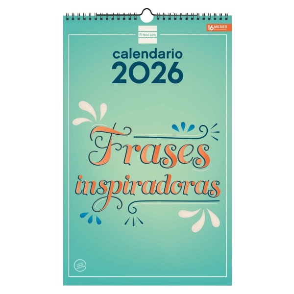 Finocam Calendario de Pared - Anual 2026 - Imagenes Variadas - con Espiral - Espacio para Escribir - Tematica de Frases Inspiradoras