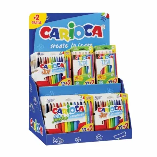 Carioca Expositor 12+2 Incluye 18 Rotulador Joy 12+2, 6 Rotulador Jumbo 12+2, 24 Lapices de Colores Tita 12+2 - Colores Surtidos