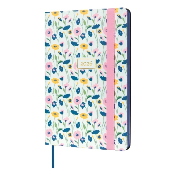 Finocam Flexi Joy Agenda - Anual 2026 - Tapa Blanda - Formato F4 - 120x13x172mm - Semana Vista Horizontal - Tematica de Flores