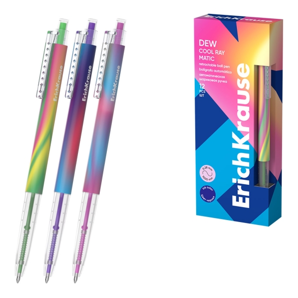 ErichKrause Dew Matic Cool Ray Boligrafo Retractil - Modelos Surtidos - Trazo 0.28mm - Color Azul · Pack de 12 uds.