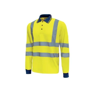 Upower Shine Polo de Manga Larga con Detalles Reflectantes - Talla 2XL - Cuello Cerrado Tres Botones, Ventilaciones Laterales, Banda para el Sudor, Proteccion DPI3, Alta Durabilidad - Color