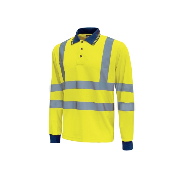 Upower Shine Polo de Manga Larga con Detalles Reflectantes - Talla 2XL - Cuello Cerrado Tres Botones, Ventilaciones Laterales, Banda para el Sudor, Proteccion DPI3, Alta Durabilidad - Color
