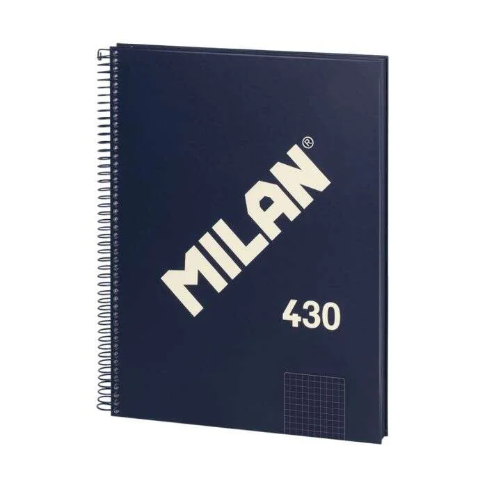 Milan Serie 1918 Cuaderno Espiral Formato A4 Cuadricula 5x5mm - 80 Hojas de 95 gr/m2 - Microperforado, 4 Taladros - Color Azul Oscuro