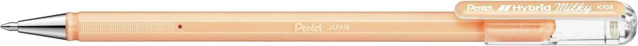Pentel Hybrid Milky Boligrafo de Bola - Punta Fina 0.8mm - Trazo 0.4mm - Tinta de Gel Opaca - Color Naranja Pastel · Pack de 12 uds.