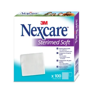 Nexcare Sterimed Pack de 100 Compresas de Gasa No Tejida - 10x10cm - Esteril - Transpirables - Color Blanco