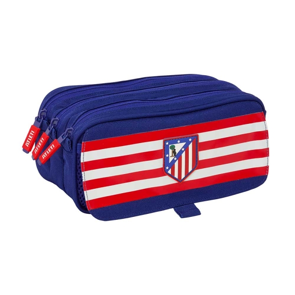 Safta Atletico de Madrid Portatodo - 3 Compartimentos con Cremallera - Cinta Trasera Adaptable - Bolsillo Frontal de Rejilla con Velcro - 21.5x10x8cm - Color Azul Marino