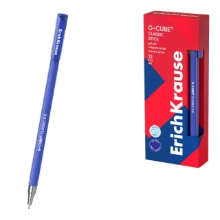 ErichKrause G-Cube Stick Classic Boligrafo con Capuchon - Punta de 0.5mm - Trazo 0.4mm - Tinta de Gel - Resistente al Agua - Secado Rapido - Color Azul · Pack de 12 uds.