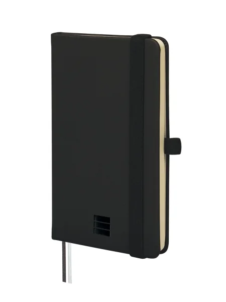 Finocam Nexo Cuaderno de Tapa Dura - 72 Hojas - 90x150mm - Papel Crema de 80g/m2 - Bolsillo Interior - Cierre con Goma - Portaboligrafo - Hojas Microperforadas - Color Negro