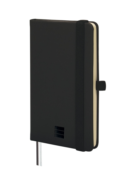 Finocam Nexo Cuaderno de Tapa Dura - 72 Hojas - 90x150mm - Papel Crema de 80g/m2 - Bolsillo Interior - Cierre con Goma - Portaboligrafo - Hojas Microperforadas - Color Negro