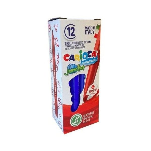 Carioca Jumbo Rotulador - Cuerpo Octogonal Maxi - Tinta Superlavable - Punta Maxi 6mm Bloqueada - Tapa Ventilada - Color Azul · Pack de 12 uds.