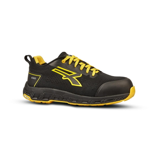 Upower Fitz ESD Zapato de Seguridad - Talla 35 - Corte U-KNIT Elastico, Puntera Fibertoe, Plantilla Antiperforacion Ultraligera, Suela EVA, Proteccion S1PS HI HRO FO SR - Color Negro/Amarill