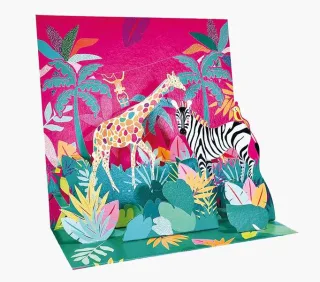 Pictura Tarjeta 3D Pop-Up - 16x16cm - Tematica Jungla - Embolsada Individualmente - Incluye Sobre Blanco - Papel con Certificacion FSC