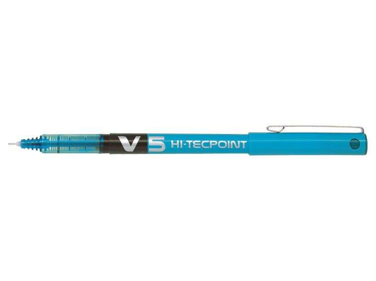 Pilot Boligrafo de tinta liquida V5 HI-Tecpoint Rollerball - Punta fina de aguja 0.5mm - Trazo 0.3mm - Color Azul Claro · Pack de 12 uds.