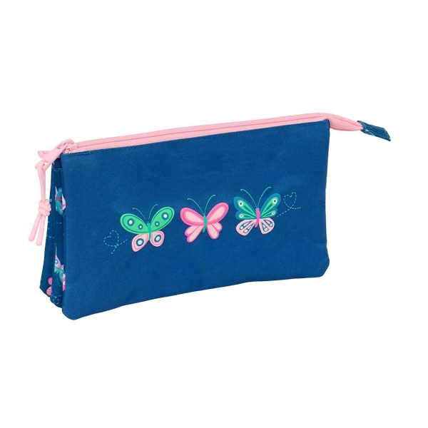 Safta Blackfit8 Mariposas Portatodo - 3 Compartimentos con Cremalleras - Bolsillo Interior - 0.60L - 220x30x120mm - Color Azul Marino