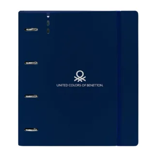 Safta Benetton Damero Carpeta con 4 Anillas 35mm - Tapas de PP Foam - Recambio 100 Hojas - Cuadriculas 5x5mm - 90g/m2 - Separadores - Solapa Interior - 270x40x320mm - Color Azul Marino
