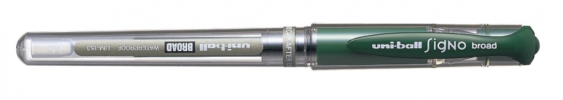 Uni-ball Signo Broad UM-153 Roller de Tinta Gel - Punta de Bola 1mm - Trazo Estilografico - Sujecion de Caucho - Color Verde · Pack de 12 uds.