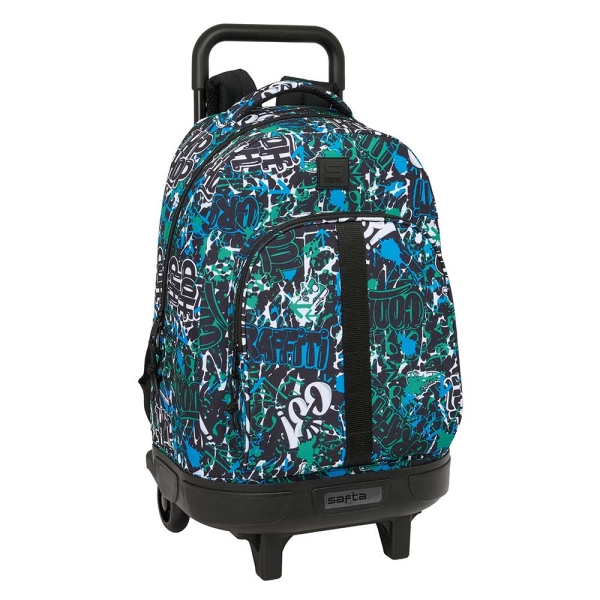 Safta Graffiti Go Mochila con Carro - Extraible - Bolsillo Frontal - Portabotellas - Tirador Doble - Hombreras Acolchadas - Tarjeta ID - Bandeja PVC - 33L - 330x220x450mm - Color Azul Oscuro