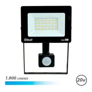 Elbat Foco LED con Sensor de Movimiento - Potencia: 20W - Lumenes: 1900 - Luz Fria 6.500K - Vida Util: 30.000 - 50.000 Horas - Angulo 120º - Proteccion IP44 - Distancia de Deteccion: 5 a 12