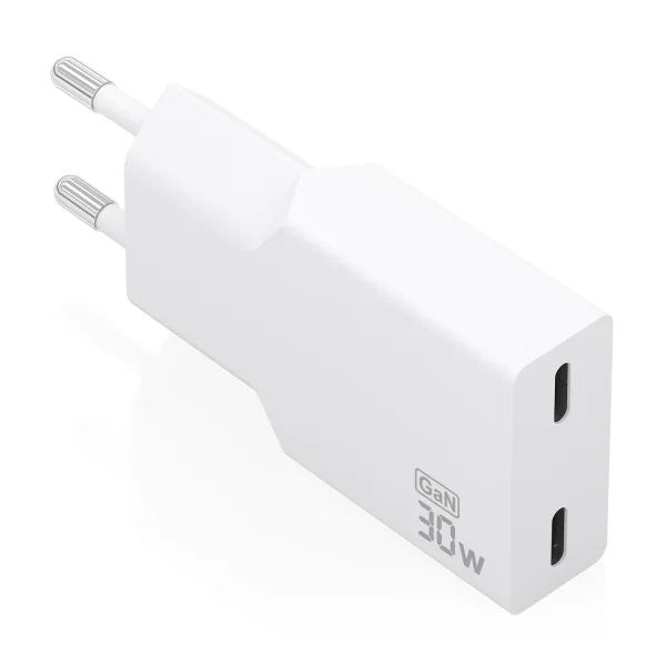 Aisens Cargador de Pared - 30W - GaN - 2xUSB-C - Power Delivery 3.0 - Ultra Delgado - Multiples Protecciones de Seguridad - Color Blanco