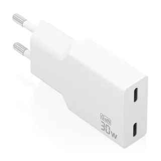 Aisens Cargador de Pared - 30W - GaN - 2xUSB-C - Power Delivery 3.0 - Ultra Delgado - Multiples Protecciones de Seguridad - Color Blanco
