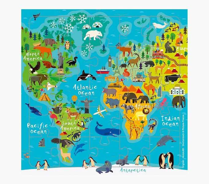 Pictura Tarjeta Puzzle - 15.5x15.5cm - Tematica Mapa del Mundo - 25 Piezas - Incluye Tarjeta Plegada y Sobre Blanco - Certificacion FSC