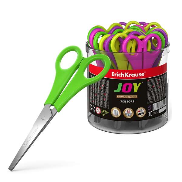 Erichkrause Joy Tijeras - Cuchillas de Acero Inoxidable de Alta Calidad - Extremos Redondeados Seguros - Resistente a La Corrosion - Mangos de Plastico Resistente a los Golpes - Color Negro · Pack de 24 uds.