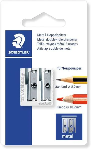 Staedtler Sacapuntas Metalico con Cuchilla de Metal - Angulo de Afilado de 23° y 30º - 2 Agujeros