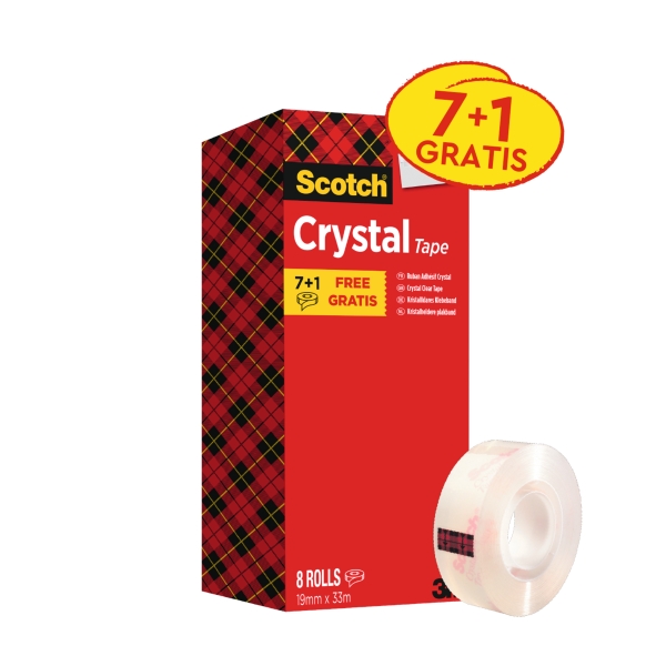 Scotch Pack de 8 Cintas Adhesivas - 19mm x 33m - Promocion 7 + 1 Gratis - Color Transparente