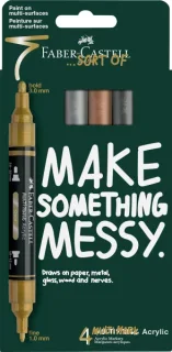 Faber-Castell Multimark Acrylic Mirror Pack con 4 Rotuladores Acrilicos Doble Punta Efecto Espejo - Puntas Redondas de 1mm y 3mm - Tinta Acrilica a Base de Agua - Colores Surtidos