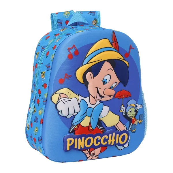 Safta Pinocho Mochila 3D de 8.64L - Portabotellas - Tarjeta de Identificacion Personal - Hombreras Acolchadas - 27x33x10cm - Color Azul